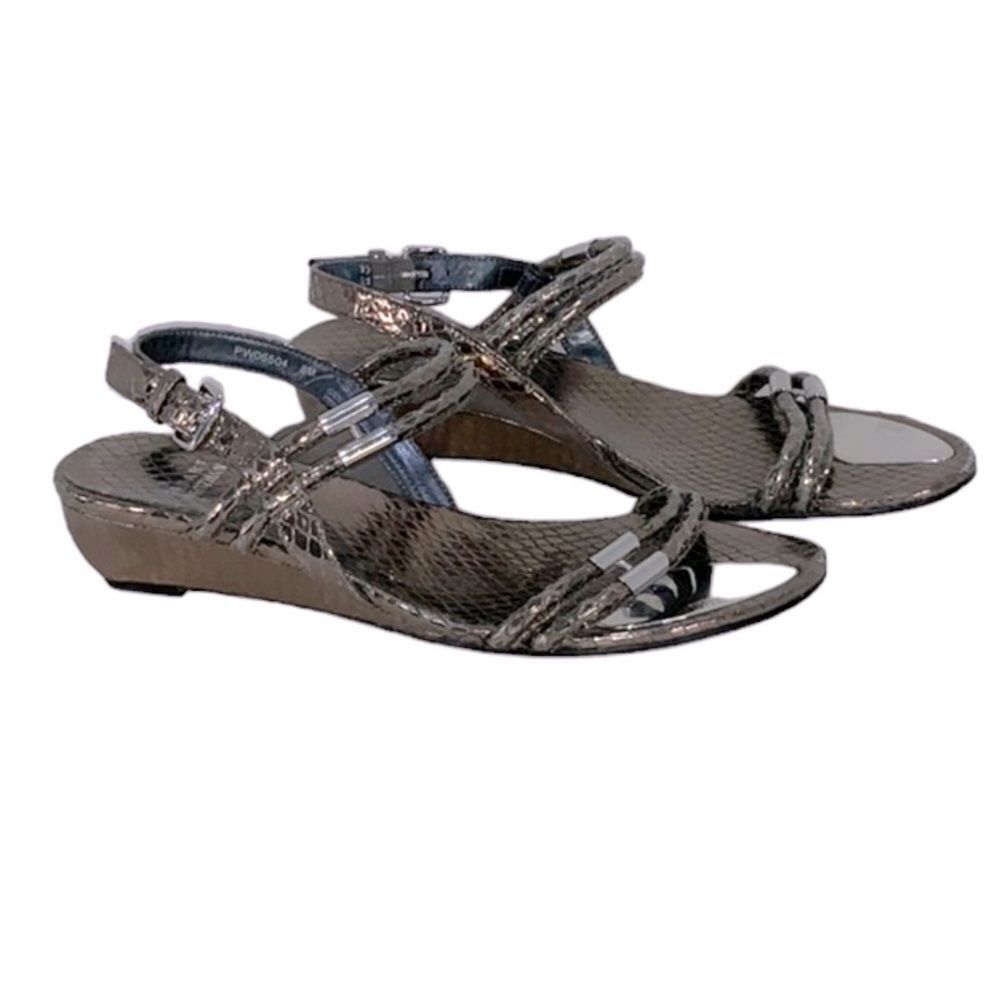 Stuart Weitzman Rolldown Metallic Micro-Wedge San… - image 3